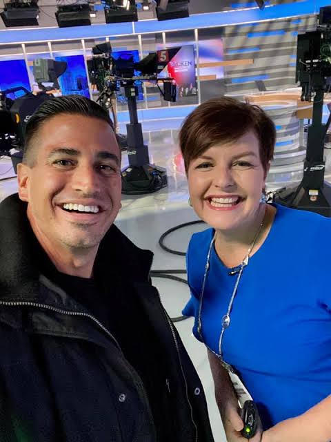Jennifer with co-anchor on-set selfie at NC5 studio